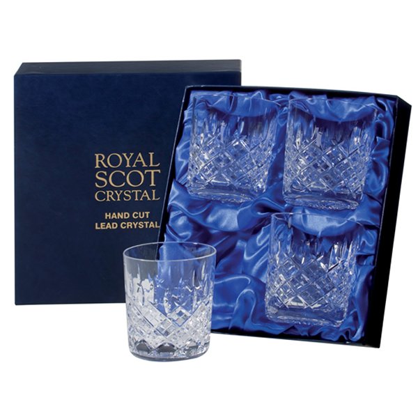 Royal Scot Crystal London hand cut crystal glass Tumblers in a luxury presentation box