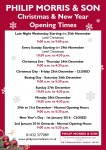 Philip Morris & Son Christmas Opening Time 2015